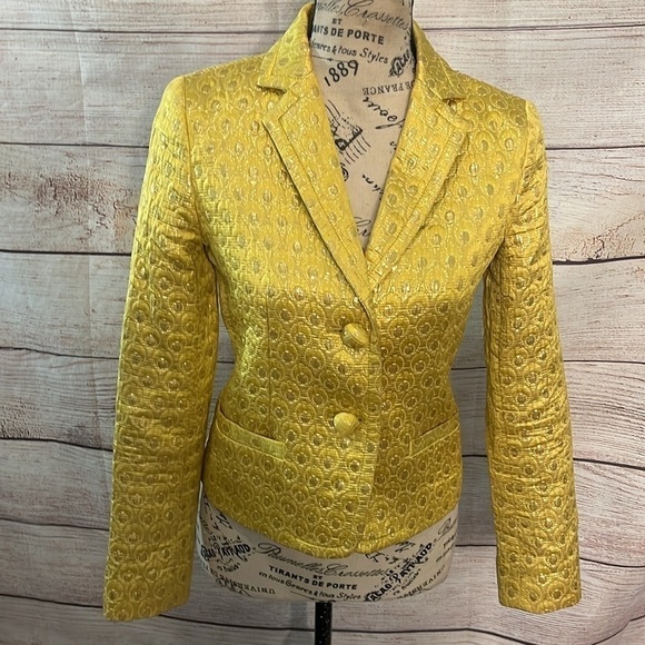 J Crew Collection Blazer Metallic Brocade Silk Wool Size 0 Lined - Picture 1 of 9